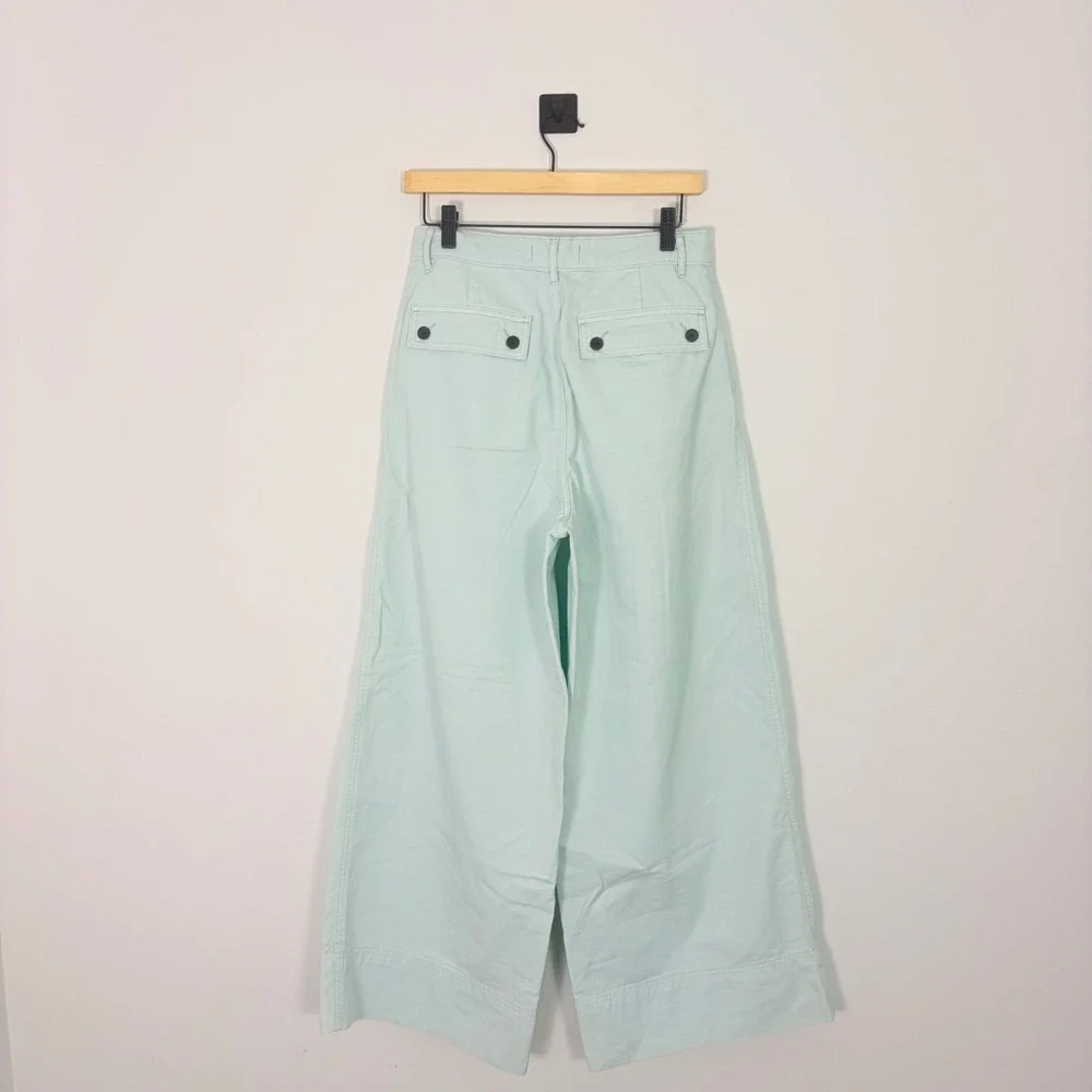Everlane The Tourist Pant Mint Green Organic Cotton Linen Wide Leg High Rise 4